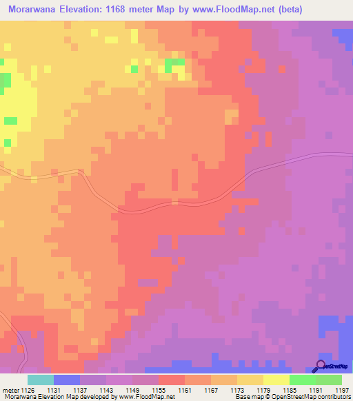 Morarwana,Botswana Elevation Map