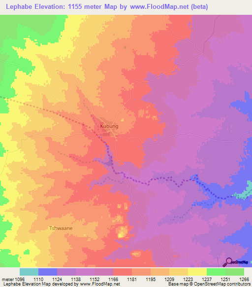 Lephabe,Botswana Elevation Map