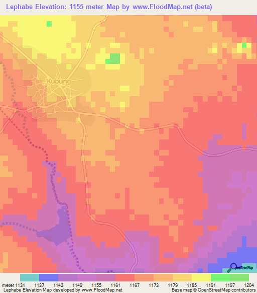 Lephabe,Botswana Elevation Map