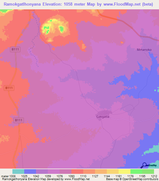 Ramokgatlhonyana,Botswana Elevation Map