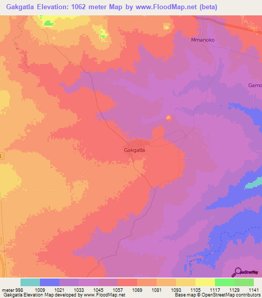 Gakgatla,Botswana Elevation Map