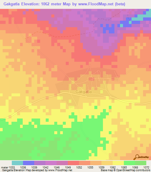 Gakgatla,Botswana Elevation Map