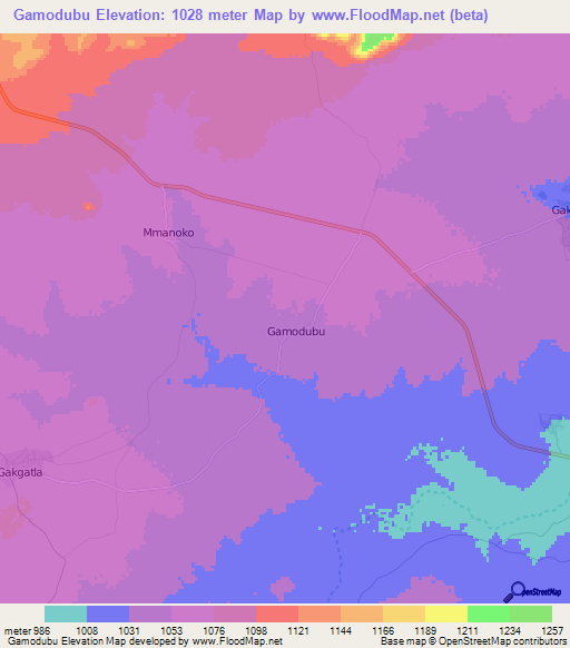 Gamodubu,Botswana Elevation Map