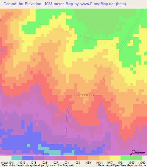 Gamodubu,Botswana Elevation Map