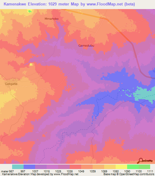 Kamenakwe,Botswana Elevation Map
