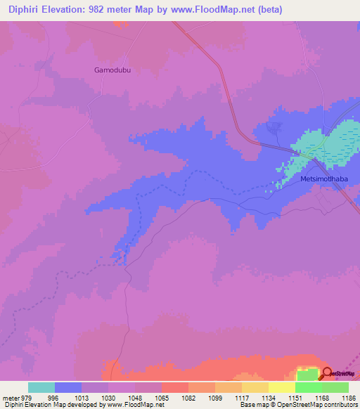 Diphiri,Botswana Elevation Map