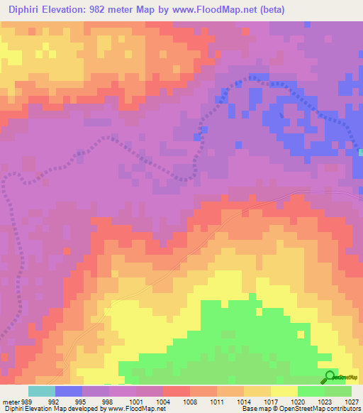 Diphiri,Botswana Elevation Map