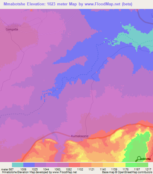Mmabotshe,Botswana Elevation Map
