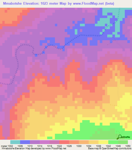 Mmabotshe,Botswana Elevation Map