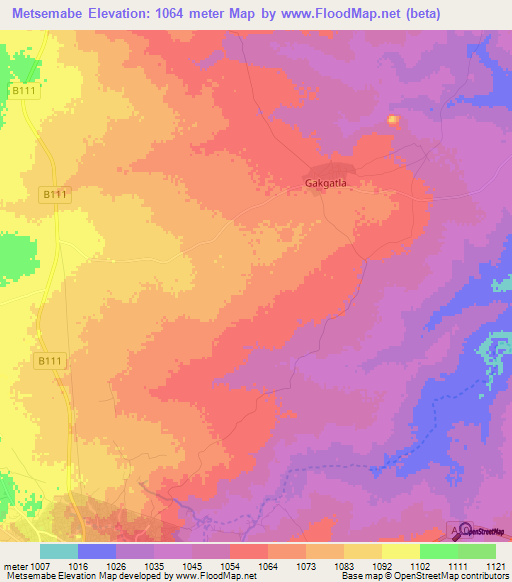Metsemabe,Botswana Elevation Map