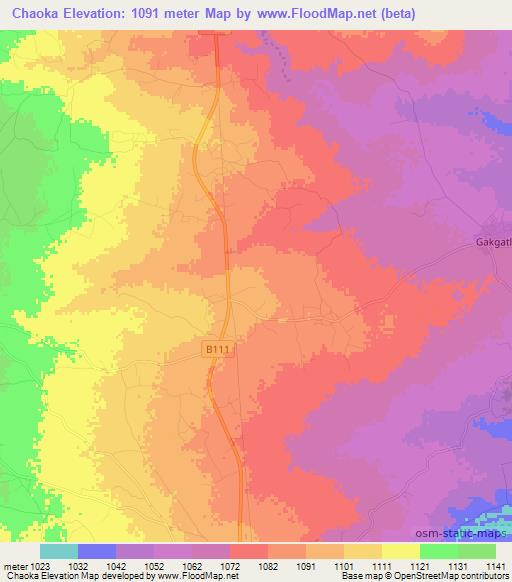 Chaoka,Botswana Elevation Map