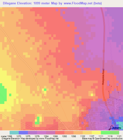 Dilegane,Botswana Elevation Map