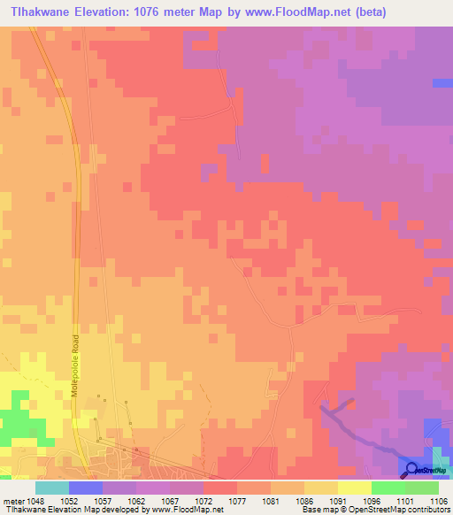 Tlhakwane,Botswana Elevation Map