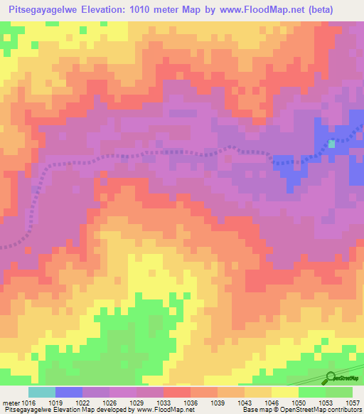 Pitsegayagelwe,Botswana Elevation Map