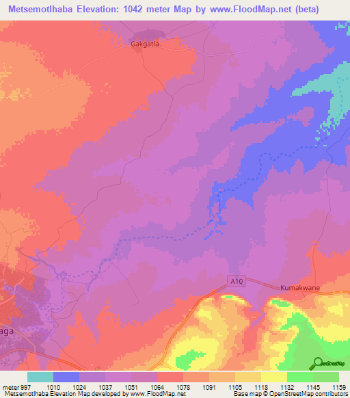 Metsemotlhaba,Botswana Elevation Map