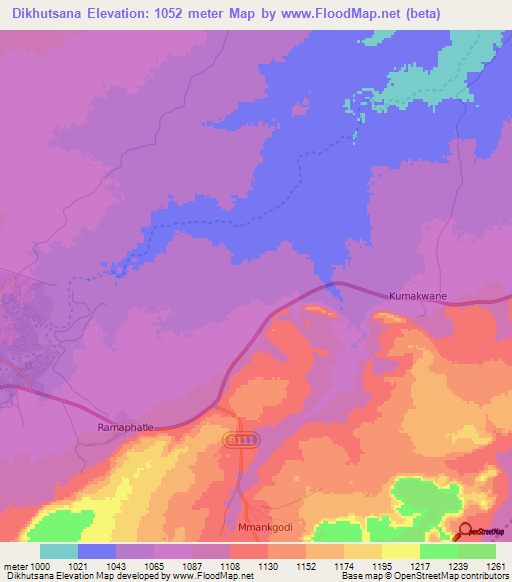 Dikhutsana,Botswana Elevation Map