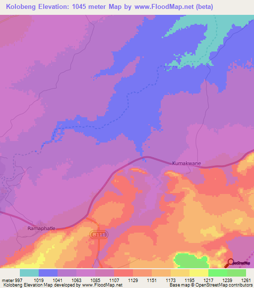 Kolobeng,Botswana Elevation Map