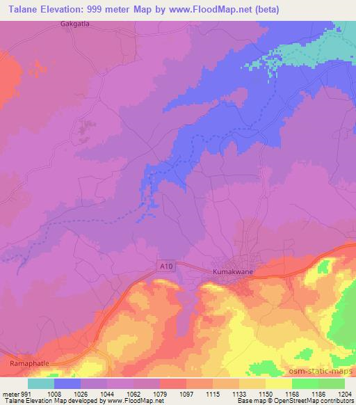 Talane,Botswana Elevation Map