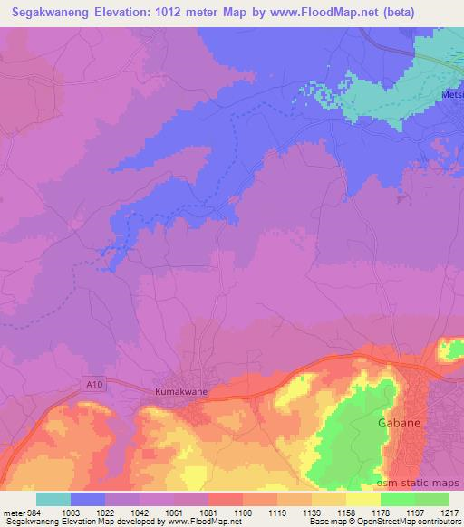 Segakwaneng,Botswana Elevation Map