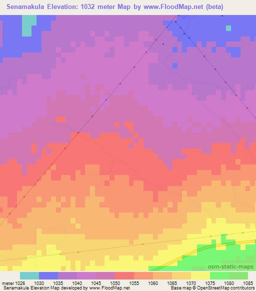 Senamakula,Botswana Elevation Map