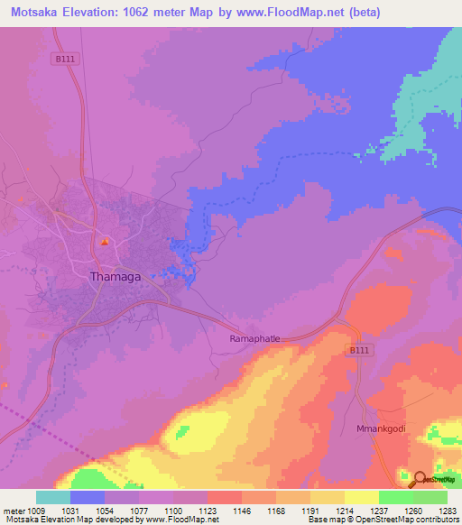 Motsaka,Botswana Elevation Map