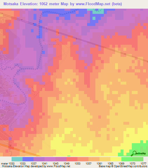 Motsaka,Botswana Elevation Map