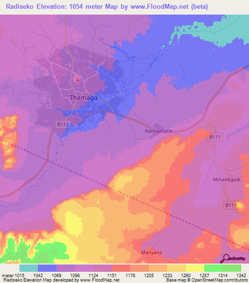 Radiseko,Botswana Elevation Map
