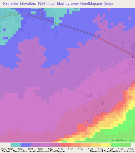Radiseko,Botswana Elevation Map