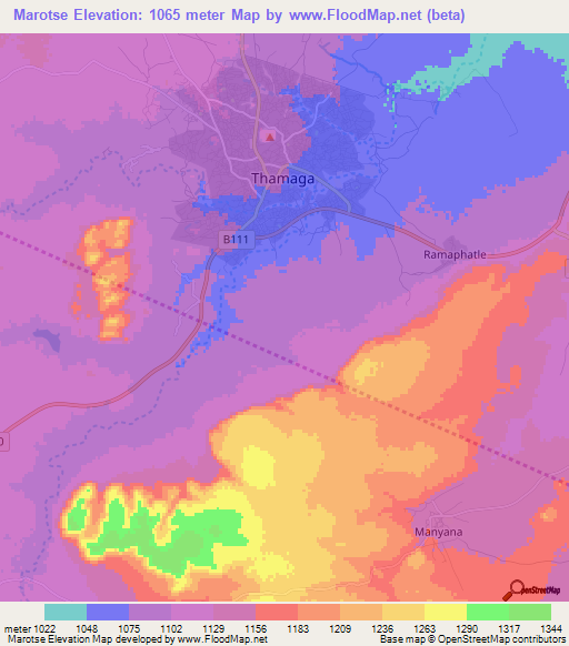 Marotse,Botswana Elevation Map