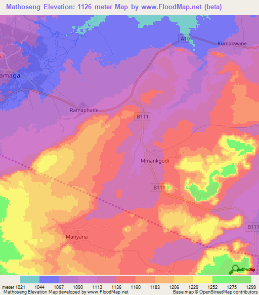 Mathoseng,Botswana Elevation Map