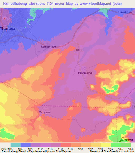 Ramotlhabeng,Botswana Elevation Map