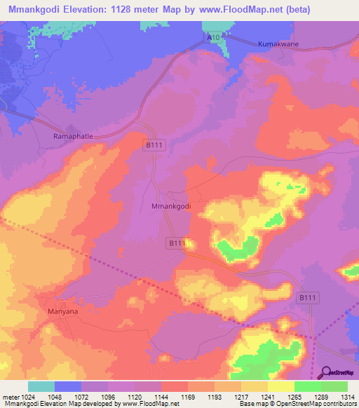 Mmankgodi,Botswana Elevation Map