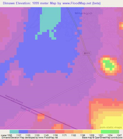 Dimawe,Botswana Elevation Map