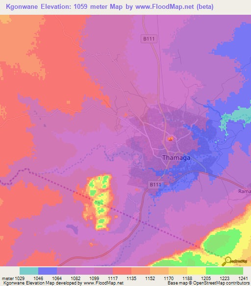 Kgonwane,Botswana Elevation Map