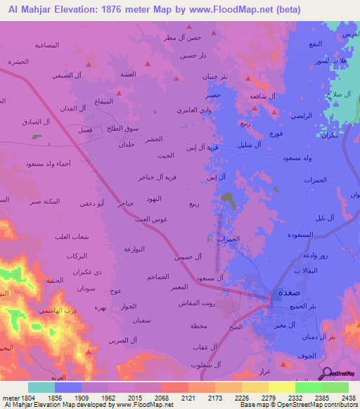 Al Mahjar,Yemen Elevation Map