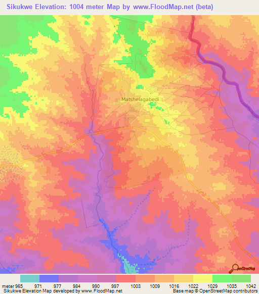Sikukwe,Botswana Elevation Map