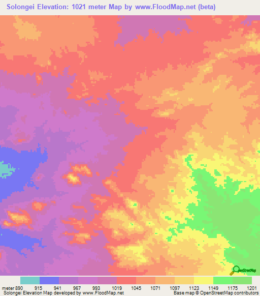 Solongei,Sudan Elevation Map