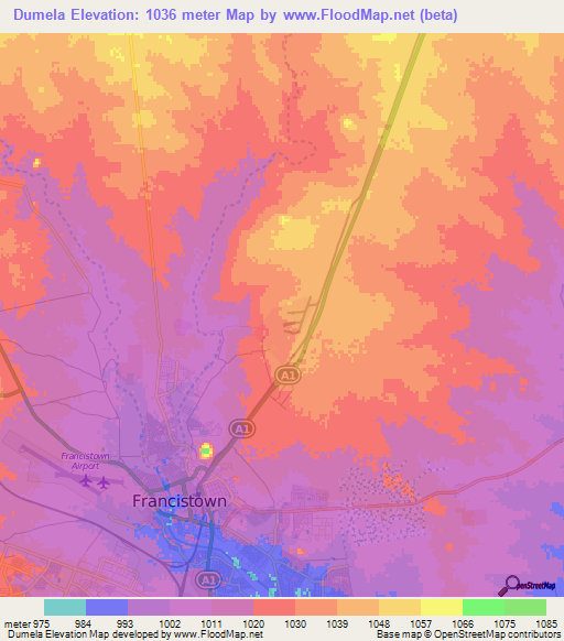 Dumela,Botswana Elevation Map