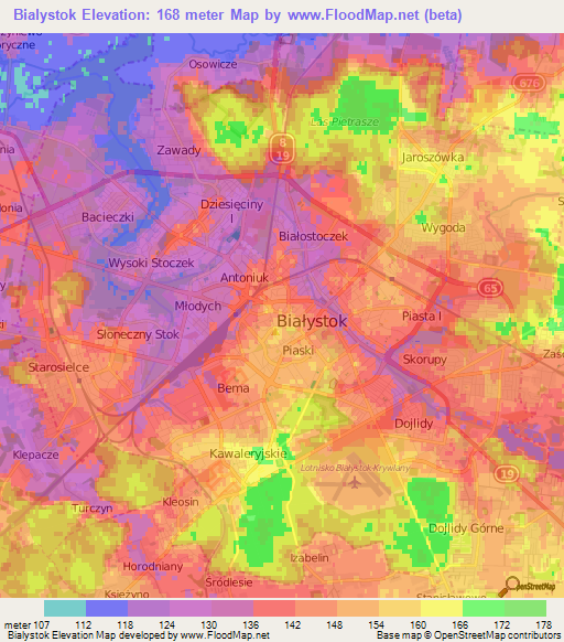 Bialystok,Poland Elevation Map
