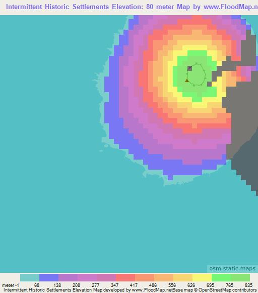 Intermittent Historic Settlements,Northern Mariana Islands Elevation Map