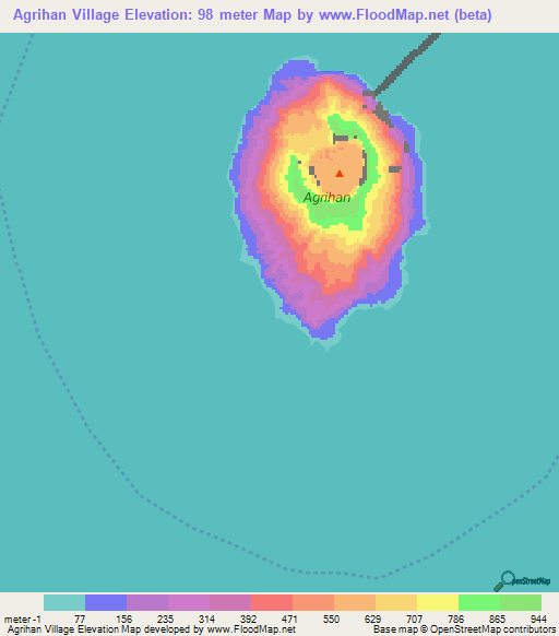 Agrihan Village,Northern Mariana Islands Elevation Map