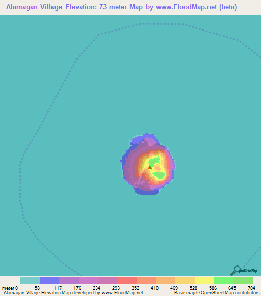 Alamagan Village,Northern Mariana Islands Elevation Map