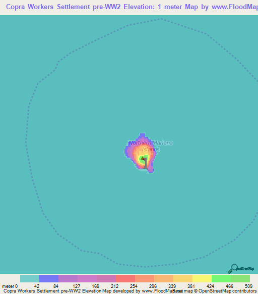 Copra Workers Settlement pre-WW2,Northern Mariana Islands Elevation Map