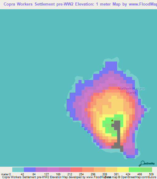 Copra Workers Settlement pre-WW2,Northern Mariana Islands Elevation Map