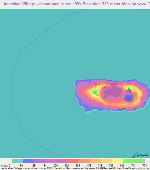Anatahan Village - abandoned since 1993,Northern Mariana Islands Elevation Map