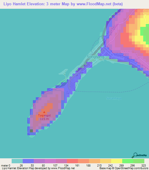 Liyo Hamlet,Northern Mariana Islands Elevation Map