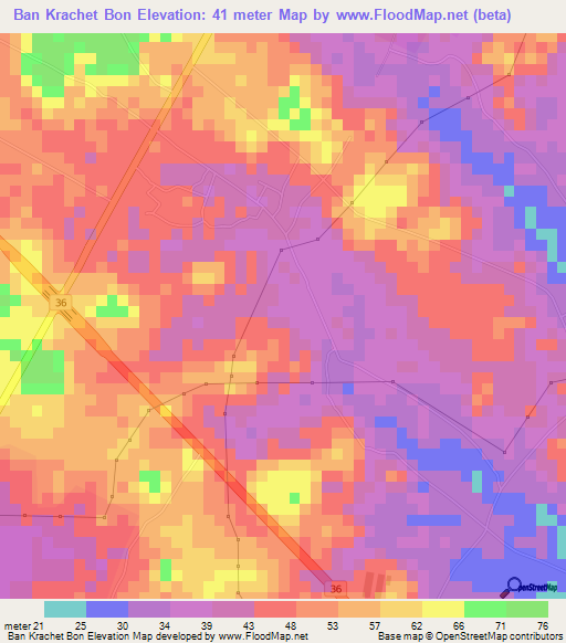 Ban Krachet Bon,Thailand Elevation Map