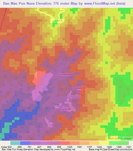 Ban Mae Pun Nuea,Thailand Elevation Map