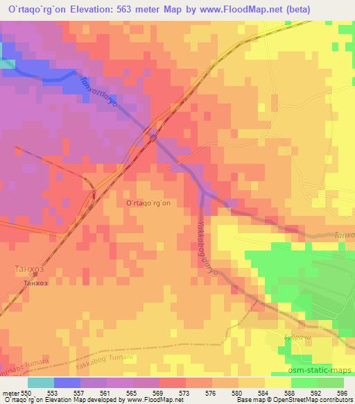 O`rtaqo`rg`on,Uzbekistan Elevation Map