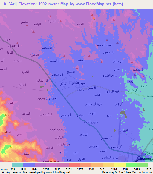 Al `Arij,Yemen Elevation Map
